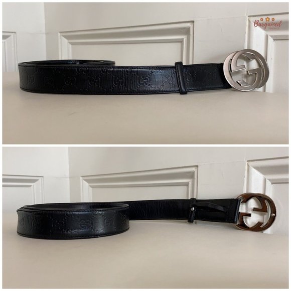 Authentic Gucci Black Guccissima Leather Silver Interlocking G Buckle 100/40 - Picture 10 of 13
